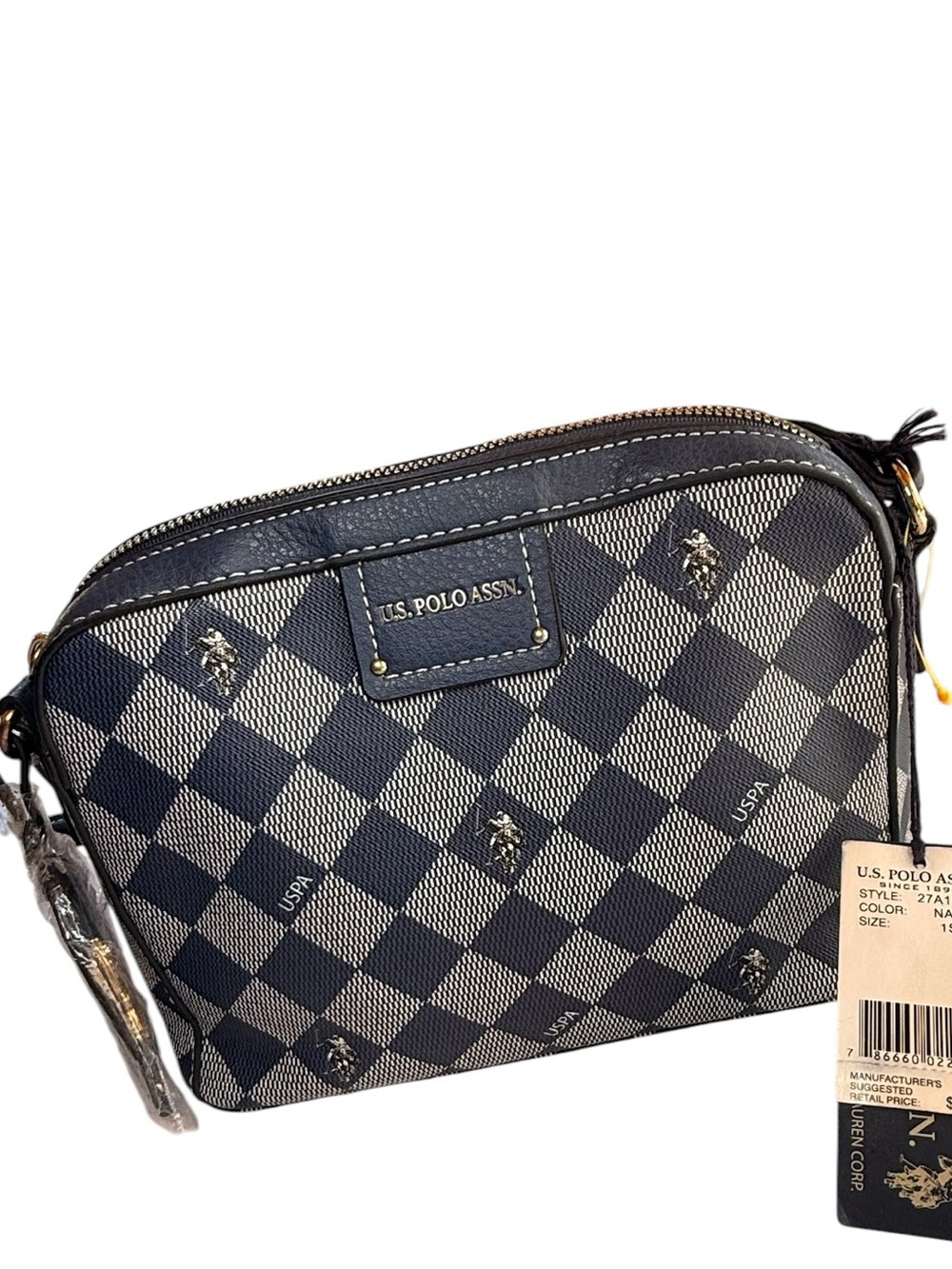 U.S. Polo Assn. Navy Check Pattern Crossbody Bag